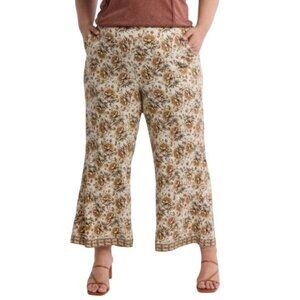 NEW Max Studio Women's Cropped Wide Leg Pull-On Pants Cream/Clay Floral Print 1X